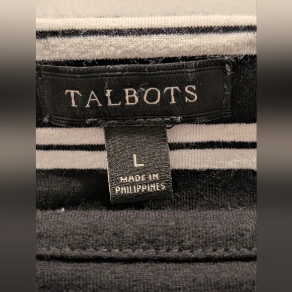 Talbots Black White Striped Boat Neck Top Size L Large Stretch Preppy - Picture 4 of 4